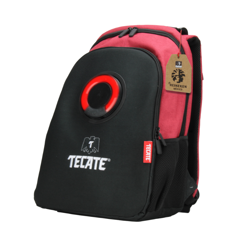 MOCHILA CON BOCINA Y LUZ LED ROJO/NEGRO EDICIÓN TECATE ROJO