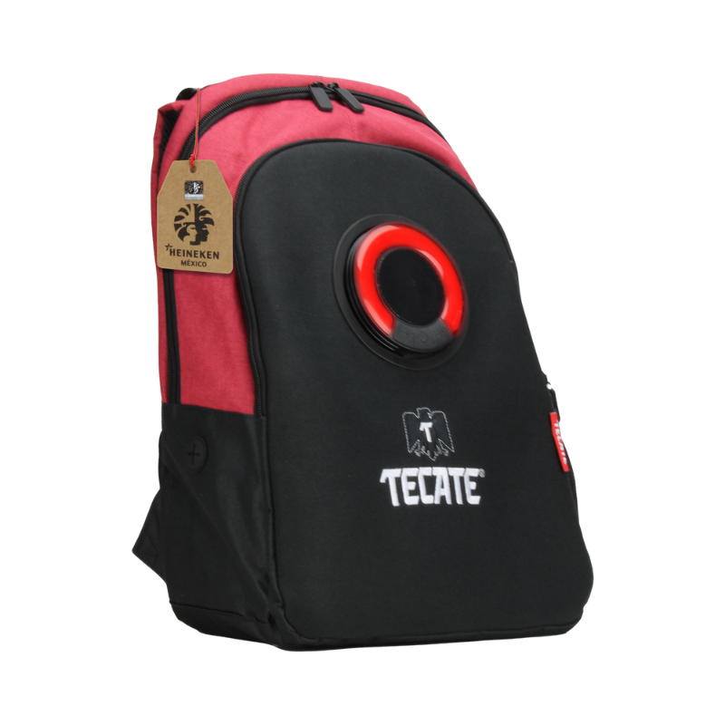 MOCHILA CON BOCINA Y LUZ LED ROJO/NEGRO EDICIÓN TECATE ROJO