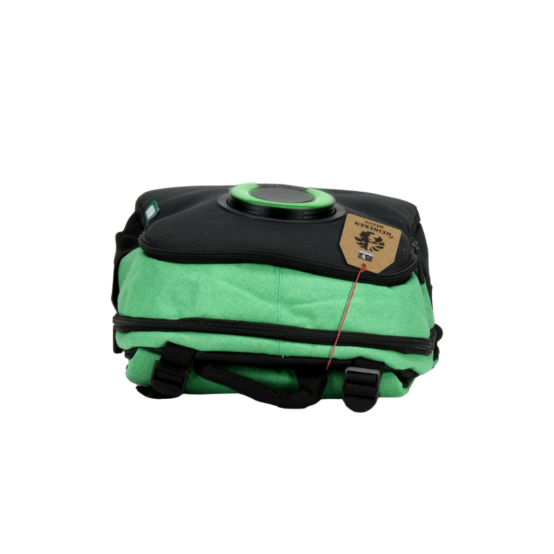 MOCHILA CON BOCINA INALÁMBRICA Y LUZ LED VERDE/NEGRO INDIO