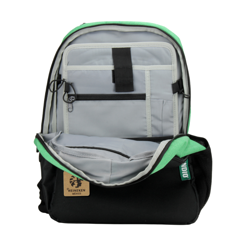 MOCHILA CON BOCINA INALÁMBRICA Y LUZ LED VERDE/NEGRO INDIO