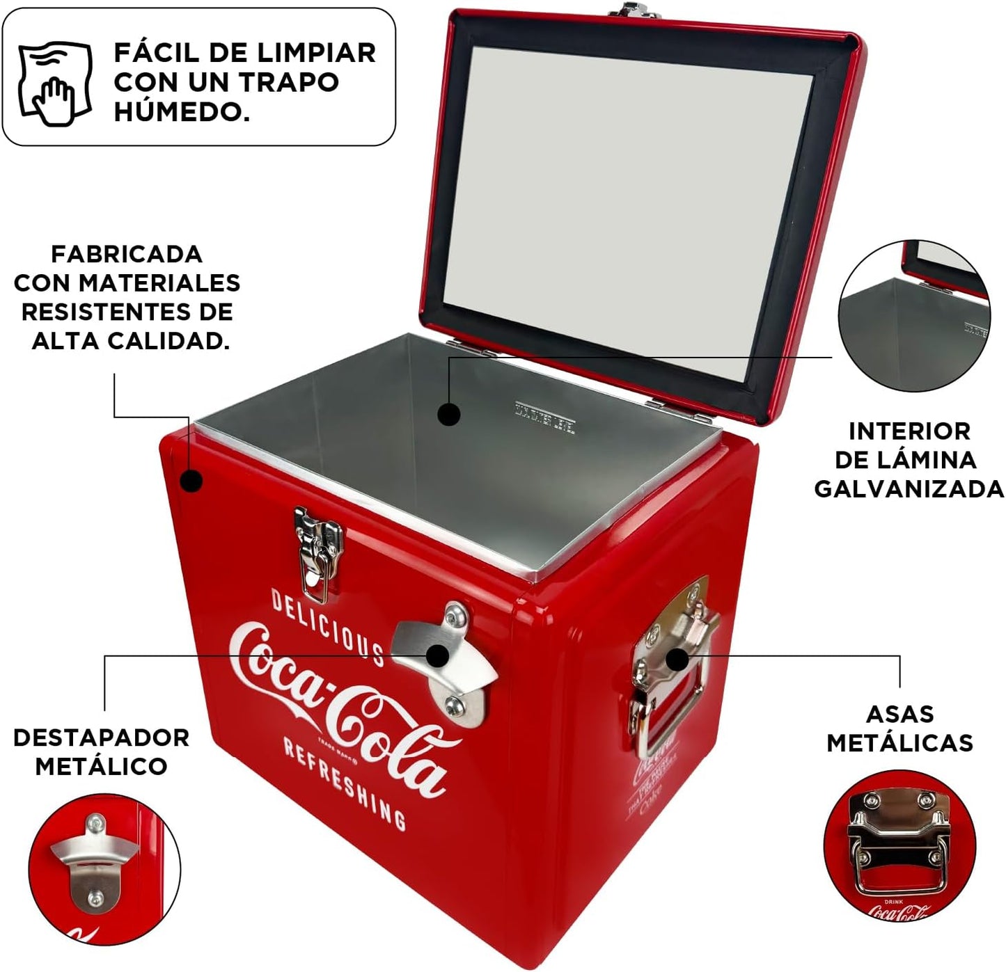 Hielera Metálica Coca-Cola Retro 15L | Capacidad para 18 Latas y Conservación de Hielo por 24 Horas