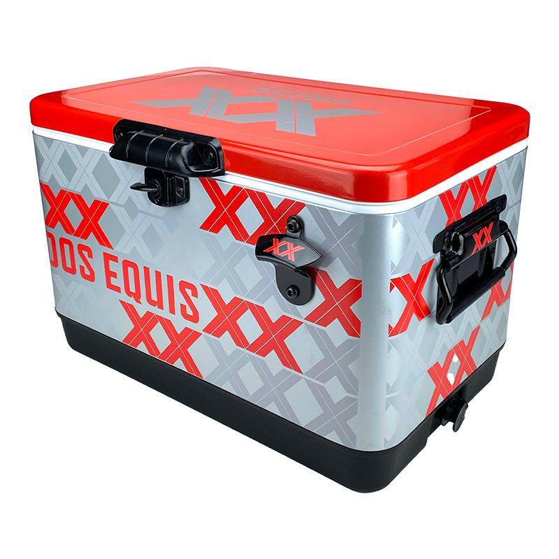 Hielera Metálica Dos Equis Plateada 30L – Capacidad para 36 Latas | Mantén tus Bebidas Frías por 24 Horas