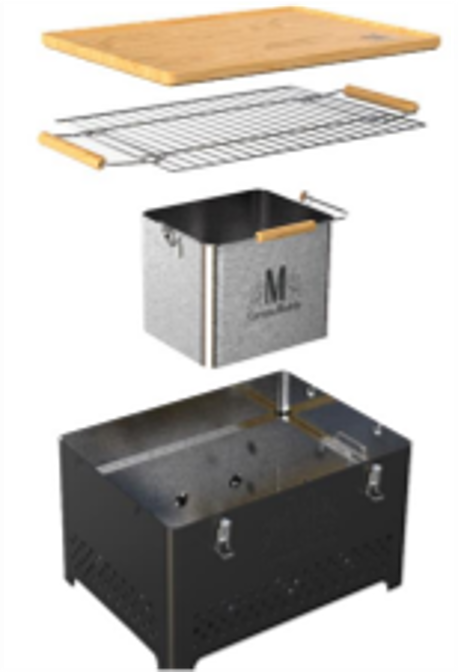 Asador de Carbón Portátil Acero Inoxidable | Parrilla con Tabla para Picar y Altura Ajustable