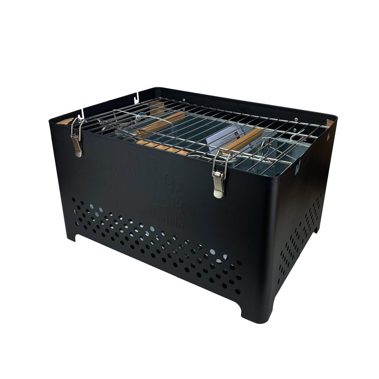 Asador de Carbón Portátil Acero Inoxidable | Parrilla con Tabla para Picar y Altura Ajustable