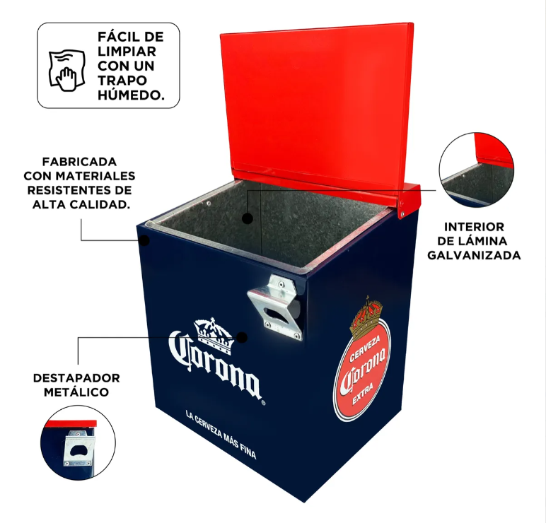 Hielera Corona Vintage 15L | Metálica, Resistente y Estilo Retro Único