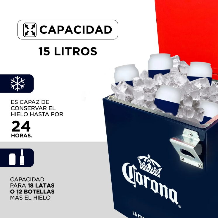Hielera Corona Vintage 15L | Metálica, Resistente y Estilo Retro Único
