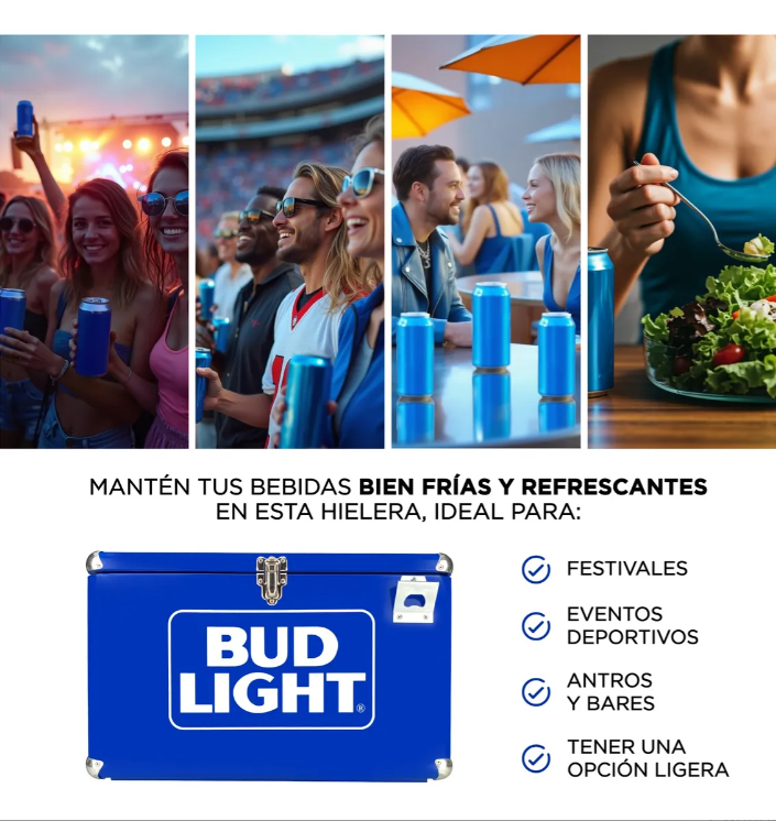 Hielera Bud Light 30 Litros | Nevera Portátil Metálica de Alta Resistencia para Cerveza y Bebidas