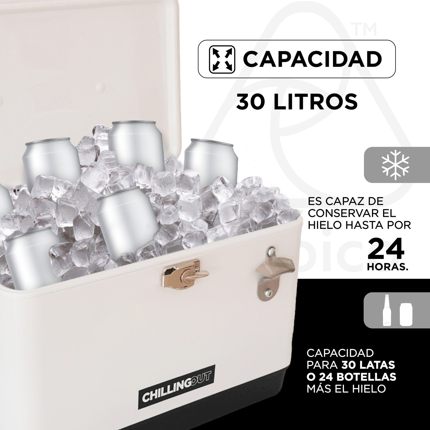 Hielera Metálica de 30 Litros Blanca Chilling-Out