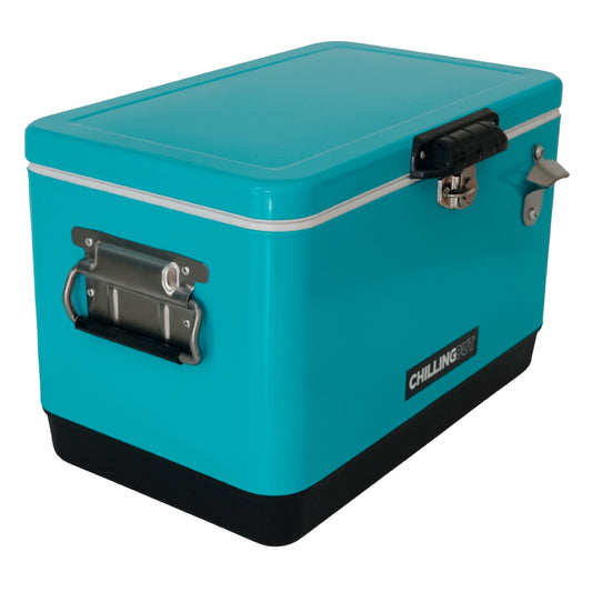 Hielera Metálica Grande Azul 30 Litros Cooler 24 Horas Frío Chilling-Out