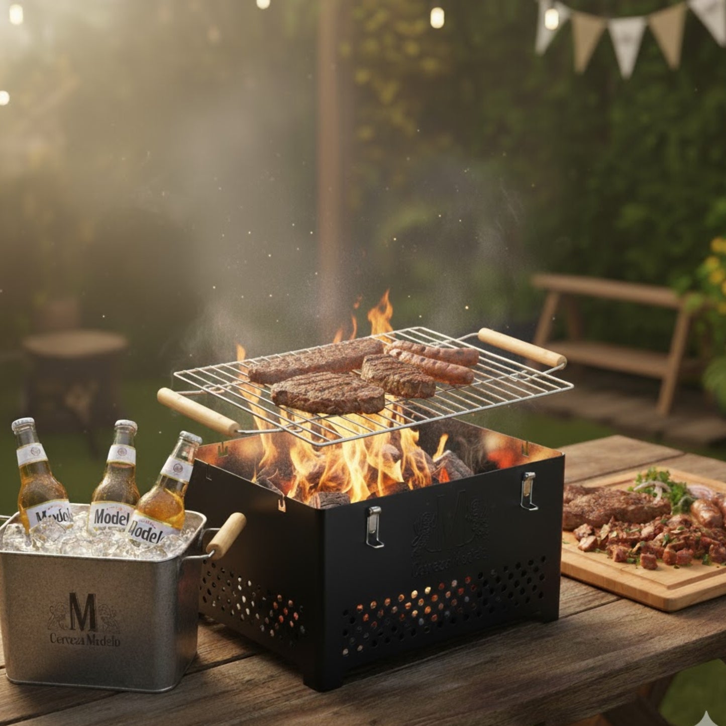 Asador Acero Inoxidable Portátil Altura Ajustable Grupo Modelo