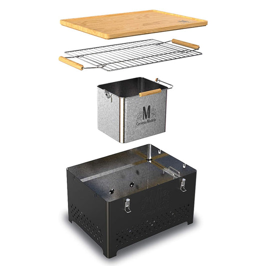 Asador de Carbón Portátil Acero Inoxidable | Parrilla con Tabla para Picar y Altura Ajustable