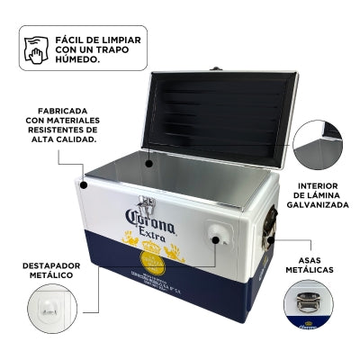 Hielera Metálica Corona Extra 20L | Diseño Vintage, Conserva el Frío 24h, Ideal para 36 Latas