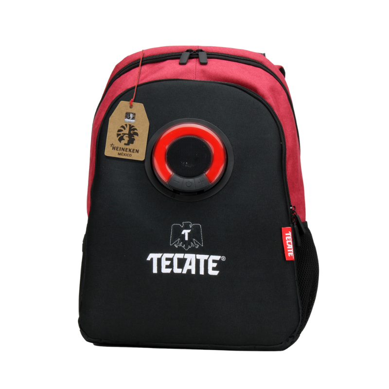MOCHILA CON BOCINA Y LUZ LED ROJO/NEGRO EDICIÓN TECATE ROJO
