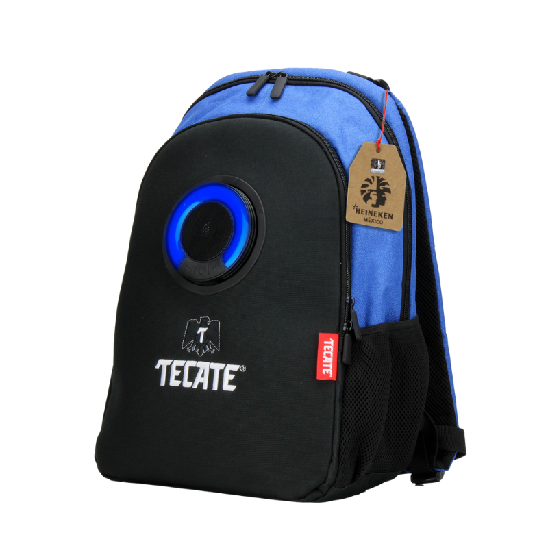MOCHILA CON BOCINA Y LUZ LED AZUL/NEGRO EDICIÓN TECATE LIGHT
