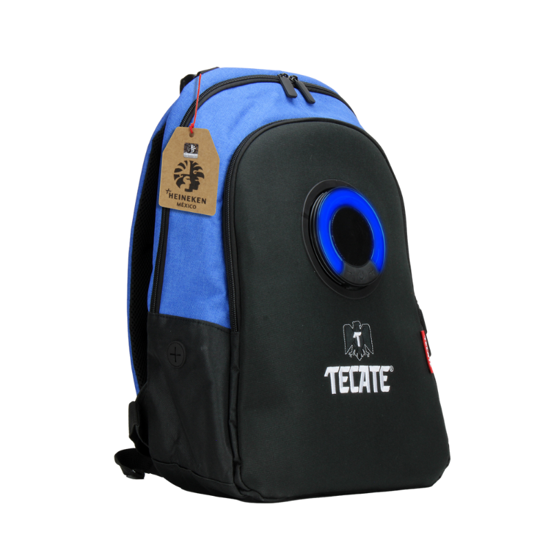 MOCHILA CON BOCINA Y LUZ LED AZUL/NEGRO EDICIÓN TECATE LIGHT
