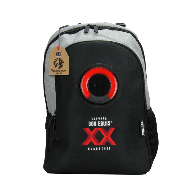 MOCHILA CON BOCINA Y LUZ LED INALÁMBRICA GRIS/NEGRO TECNOLOGÍA PORTÁTIL A DONDE VAYAS