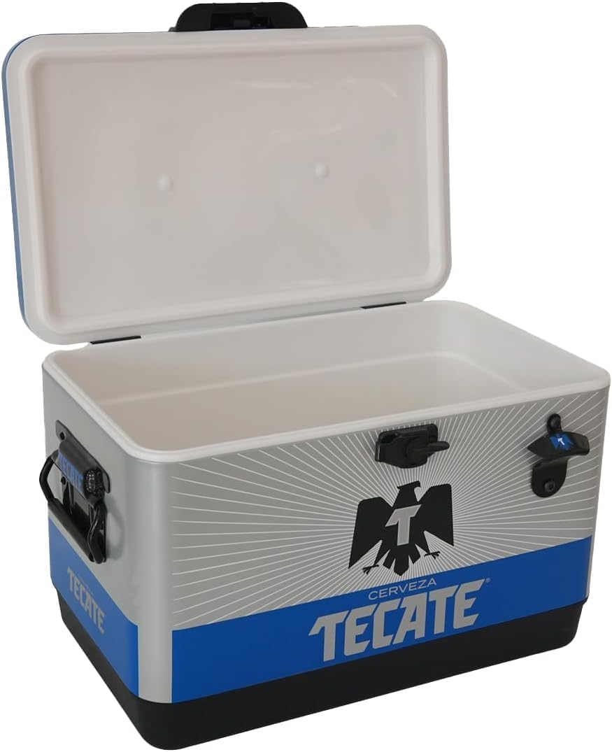 Hielera Metálica Tecate Plateado con Azul De 30 litros
