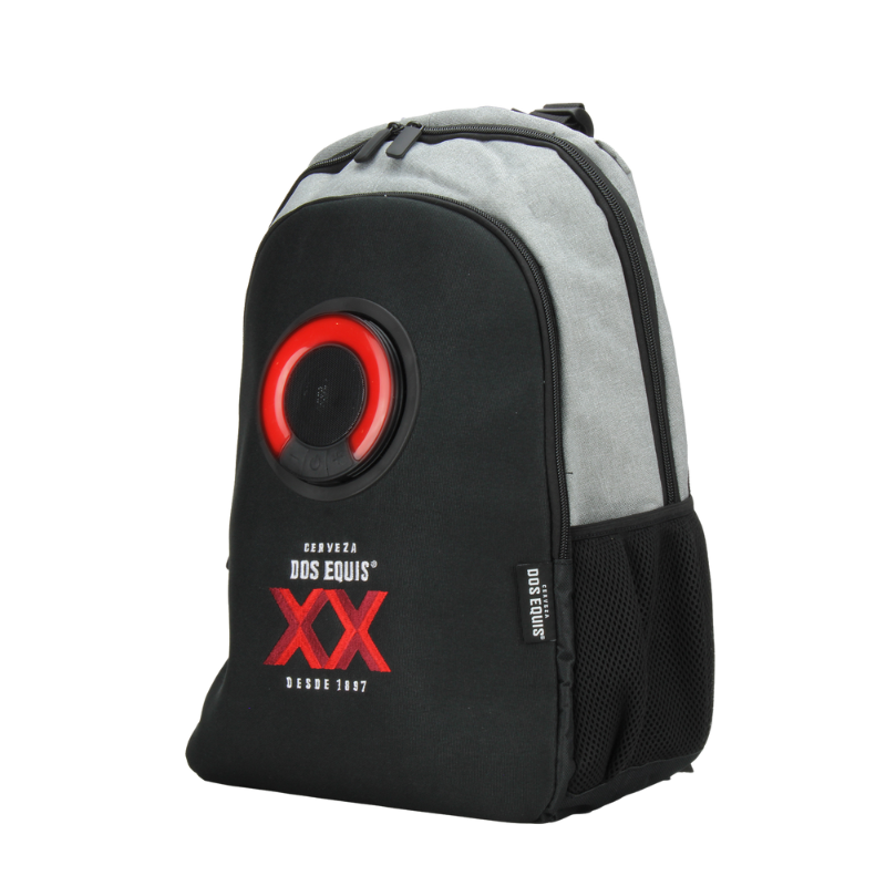 MOCHILA CON BOCINA Y LUZ LED INALÁMBRICA GRIS/NEGRO TECNOLOGÍA PORTÁTIL A DONDE VAYAS