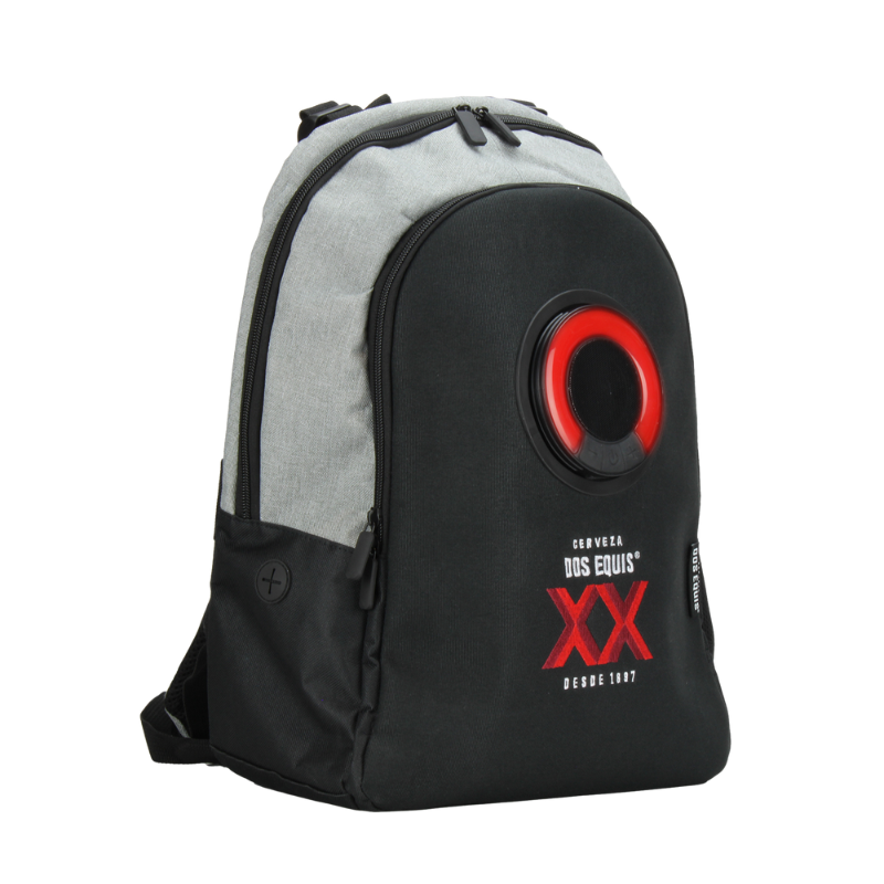 MOCHILA CON BOCINA Y LUZ LED INALÁMBRICA GRIS/NEGRO TECNOLOGÍA PORTÁTIL A DONDE VAYAS