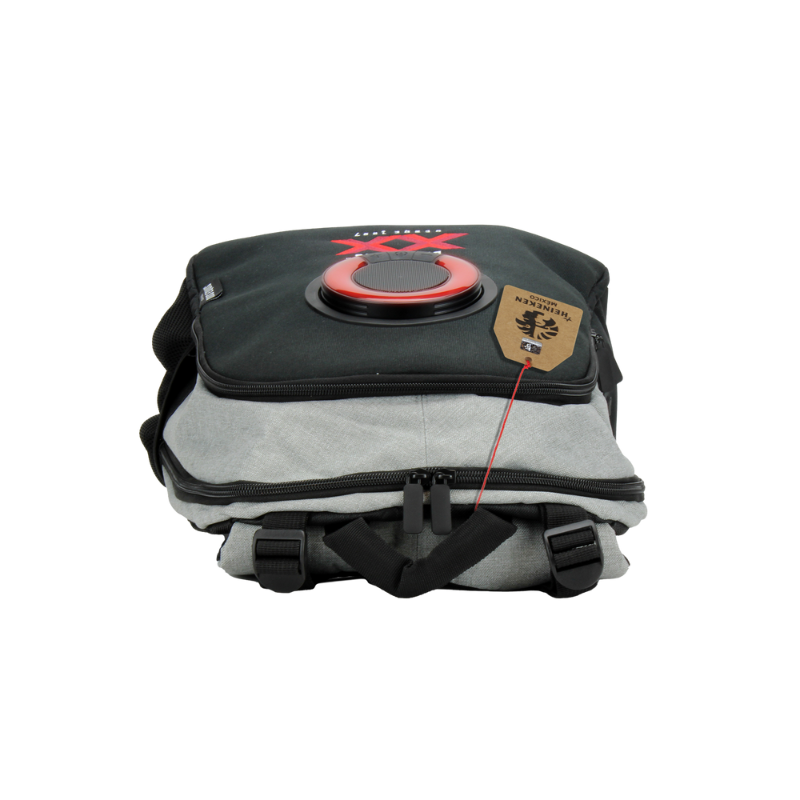 MOCHILA CON BOCINA Y LUZ LED INALÁMBRICA GRIS/NEGRO TECNOLOGÍA PORTÁTIL A DONDE VAYAS