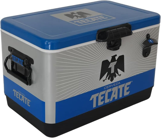 Hielera Metálica Tecate Plateado con Azul De 30 litros