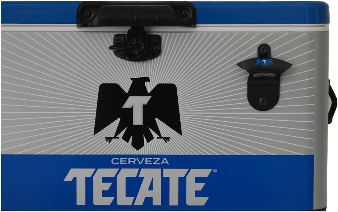 Hielera Metálica Tecate Plateado con Azul De 30 litros