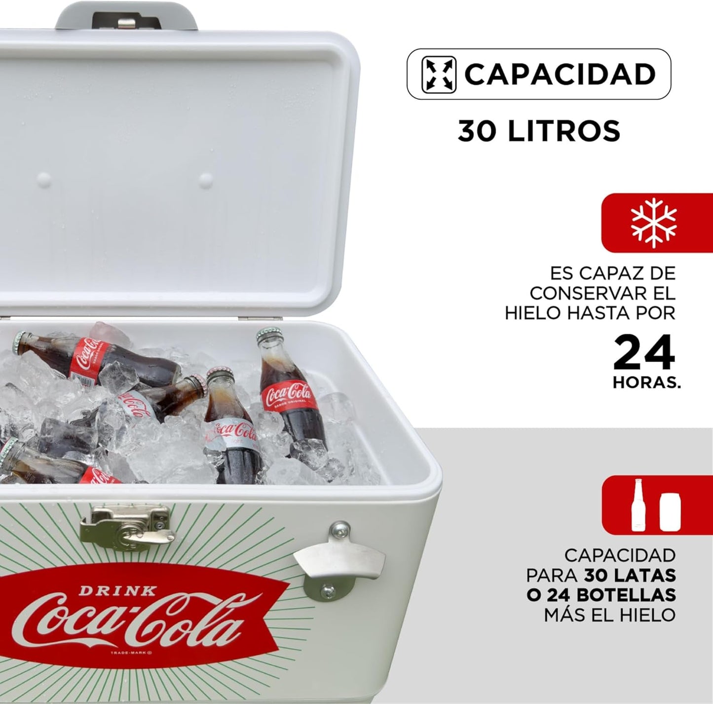 Hielera Coca-Cola CLÁSICA 30L Blanco/Rojo