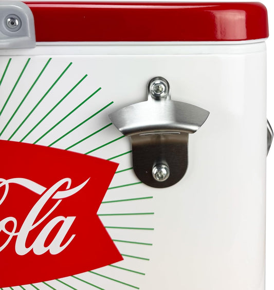 Hielera Metálica Coca-Cola 30L Blanca y Roja | Capacidad para 36 Latas y Conservación de Hielo por 24 Horas