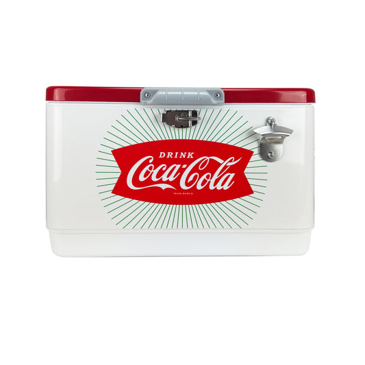 Hielera Metálica Coca-Cola 30L Blanca y Roja | Capacidad para 36 Latas y Conservación de Hielo por 24 Horas