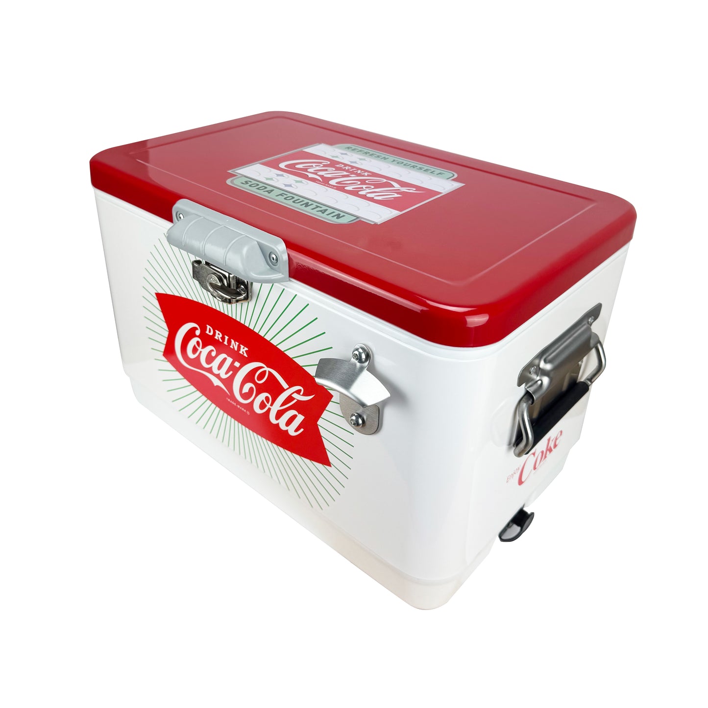 Hielera Metálica Coca-Cola 30L Blanca y Roja | Capacidad para 36 Latas y Conservación de Hielo por 24 Horas