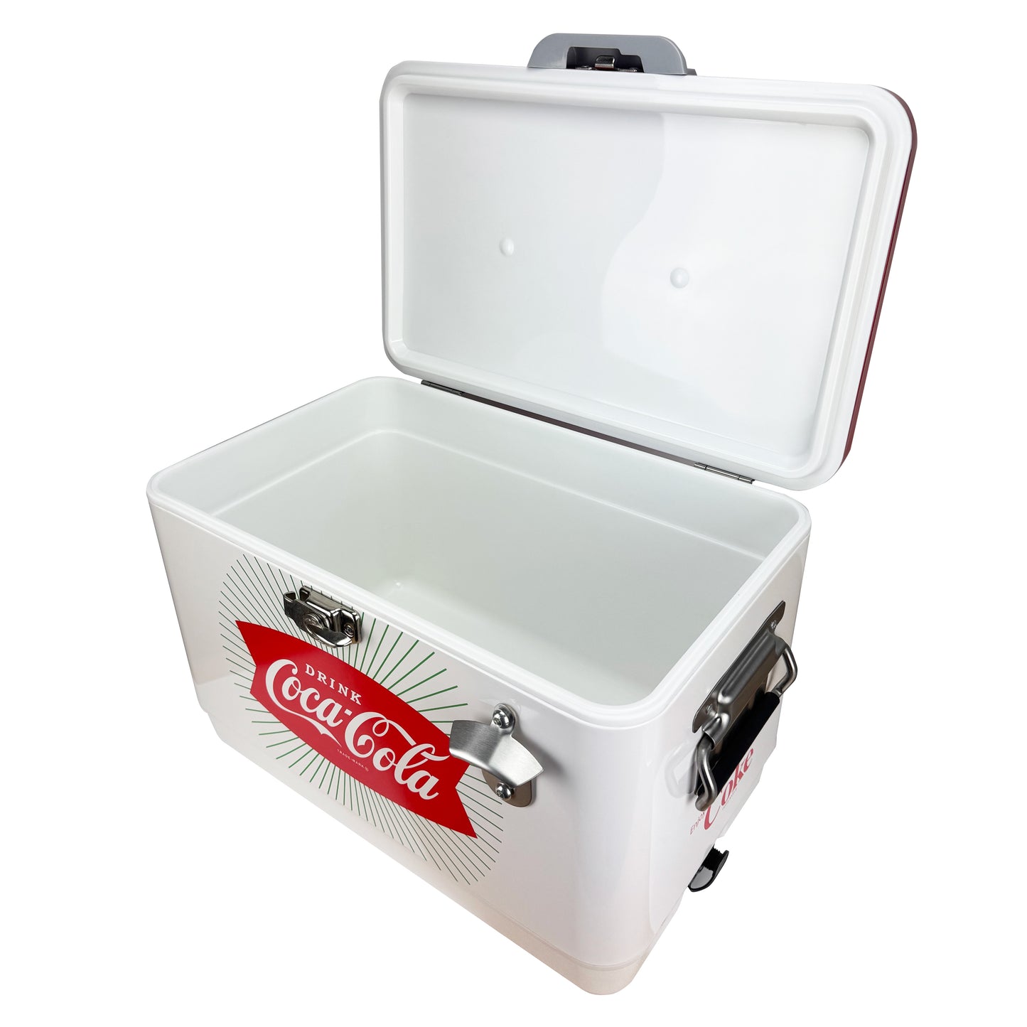 Hielera Metálica Coca-Cola 30L Blanca y Roja | Capacidad para 36 Latas y Conservación de Hielo por 24 Horas