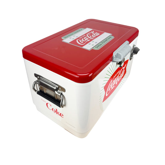 Hielera Metálica Coca-Cola 30L Blanca y Roja | Capacidad para 36 Latas y Conservación de Hielo por 24 Horas