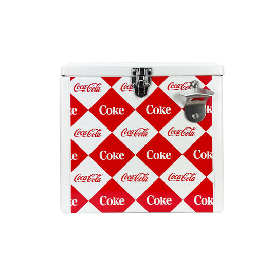 Hielera Metálica Coca-Cola 15L Rombos | Conservación de Hielo por 24 Horas y Capacidad para 18 Latas
