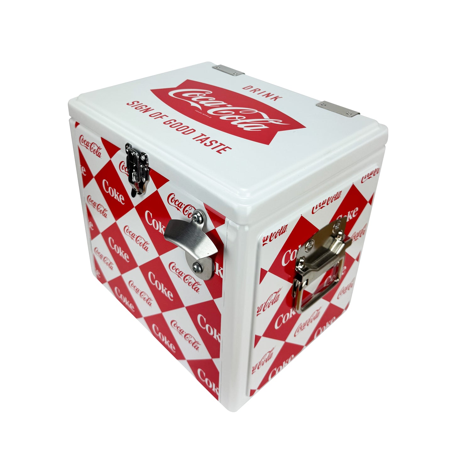 Hielera Metálica Coca-Cola 15L Rombos | Conservación de Hielo por 24 Horas y Capacidad para 18 Latas