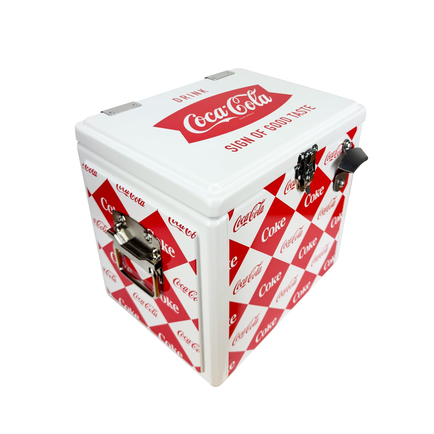 Hielera Metálica Coca-Cola 15L Rombos | Conservación de Hielo por 24 Horas y Capacidad para 18 Latas
