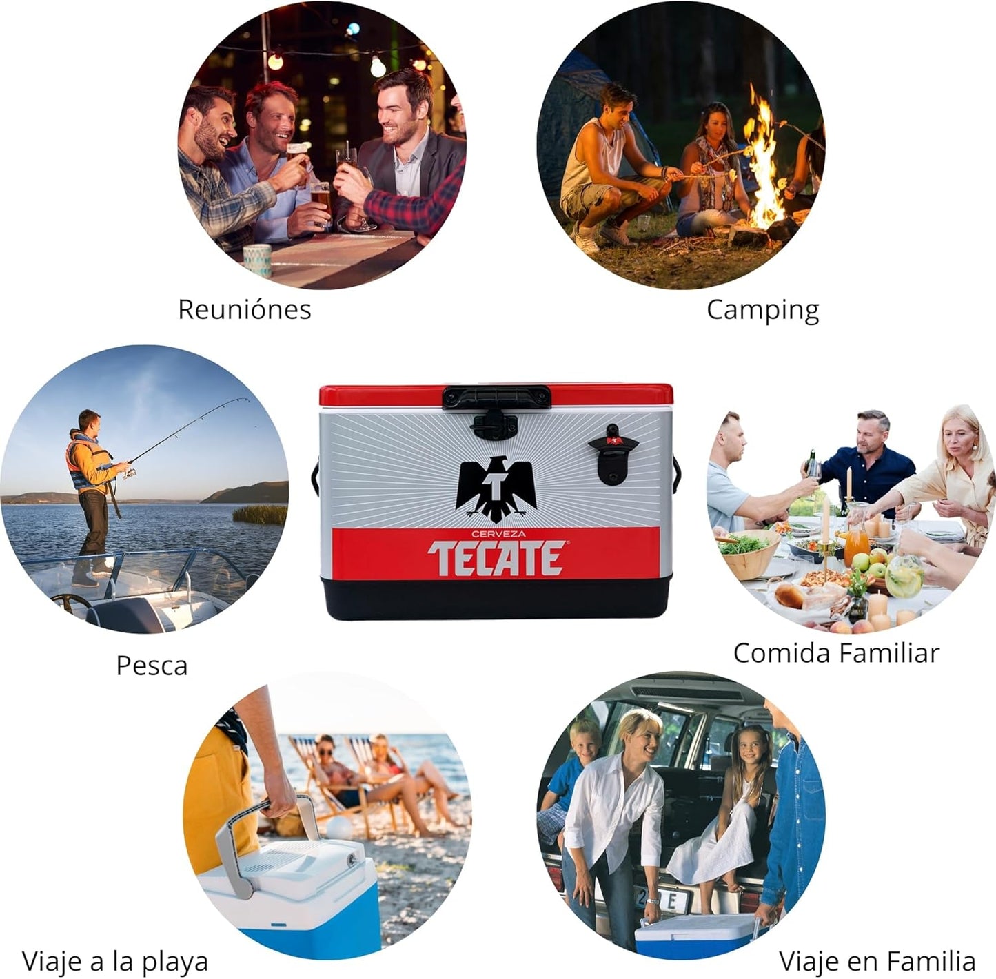 Hielera Metálica Tecate Plateado con Rojo De 30 litros