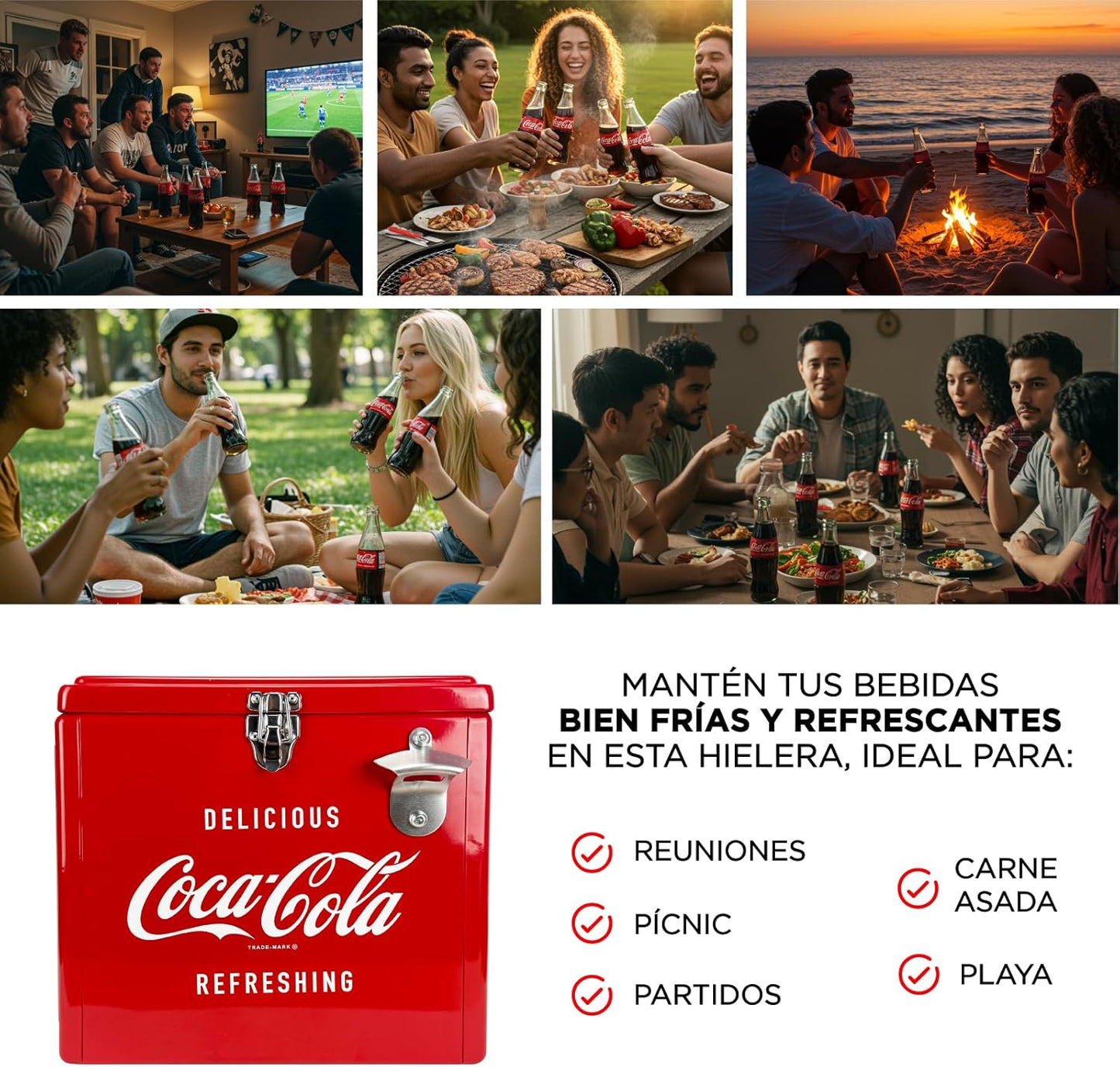 Hielera Metálica Coca-Cola Retro 15L | Capacidad para 18 Latas y Conservación de Hielo por 24 Horas