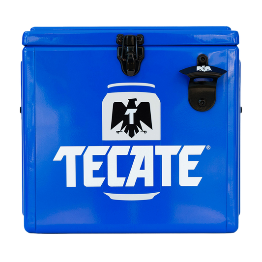 Hielera Metálica Tecate Light Azul de 15 Litros / Hasta 18 Latas