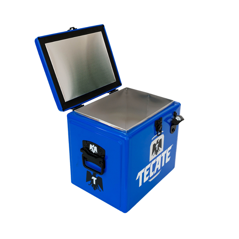 Hielera Metálica Tecate Light Azul de 15 Litros / Hasta 18 Latas