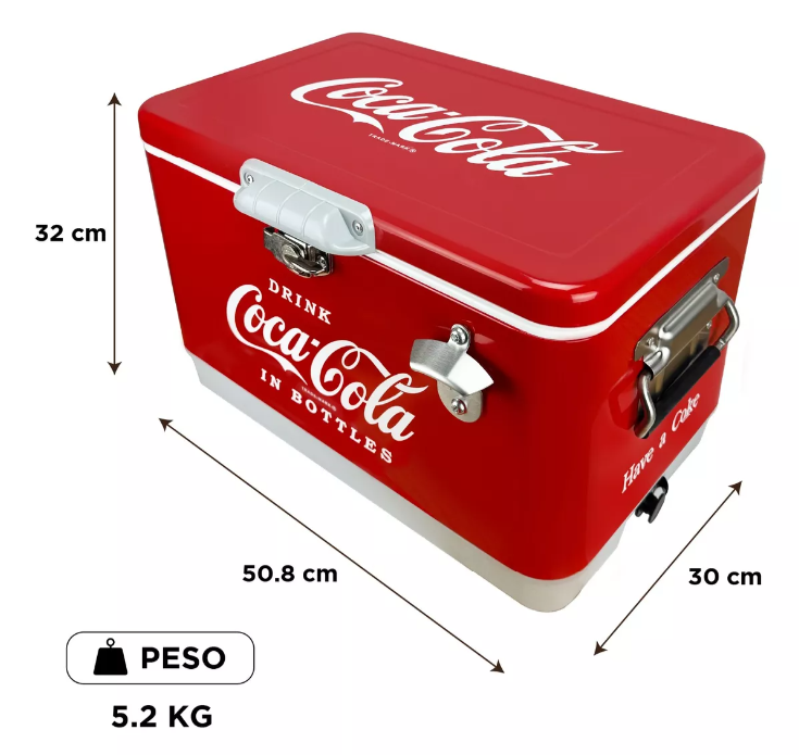 Hielera Metálica Coca-Cola Retro 30L | Capacidad para 36 Latas, Conservación de Hielo por 24 Horas