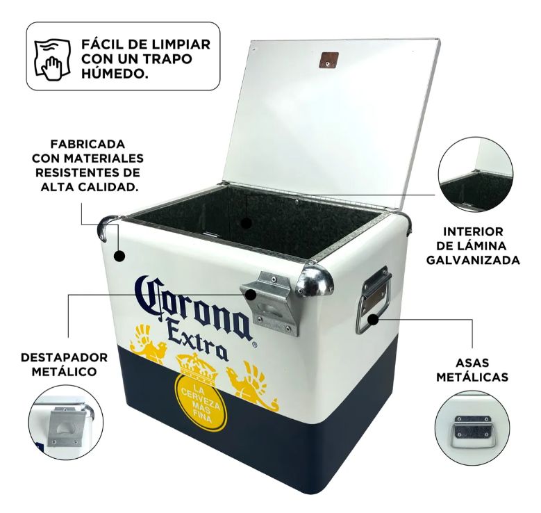 Hielera Corona Extra Métalica De 15 Litros Nevera Portatil