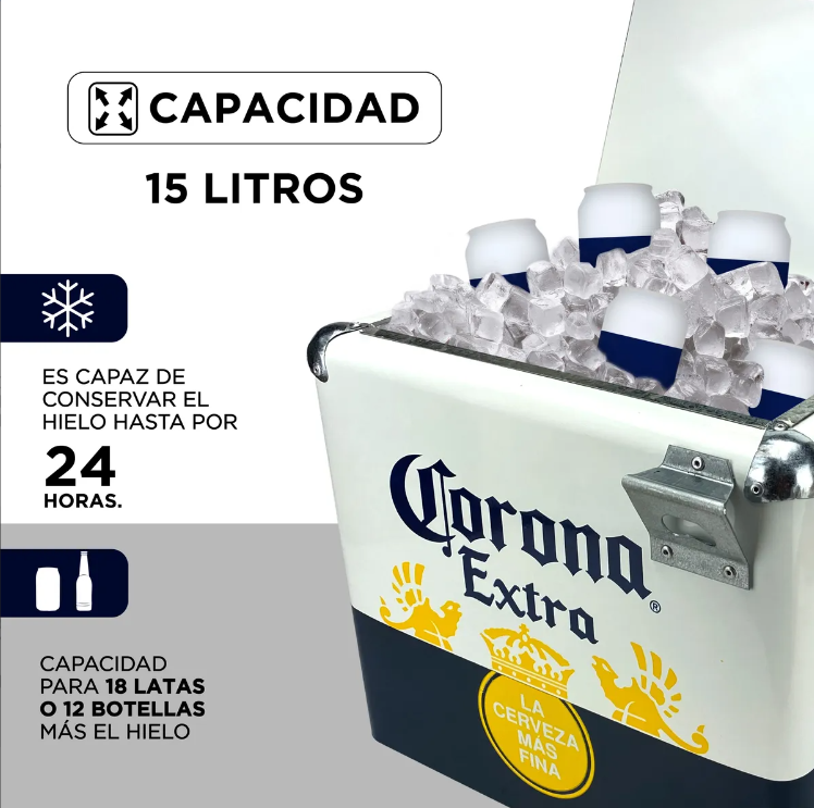 Hielera Corona Extra Métalica De 15 Litros Nevera Portatil
