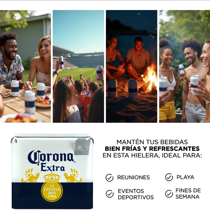 Hielera Corona Extra Métalica De 15 Litros Nevera Portatil