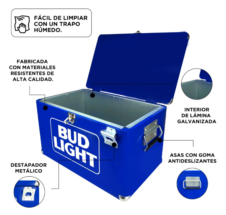 Hielera Bud Light 30 Litros | Nevera Portátil Metálica de Alta Resistencia para Cerveza y Bebidas