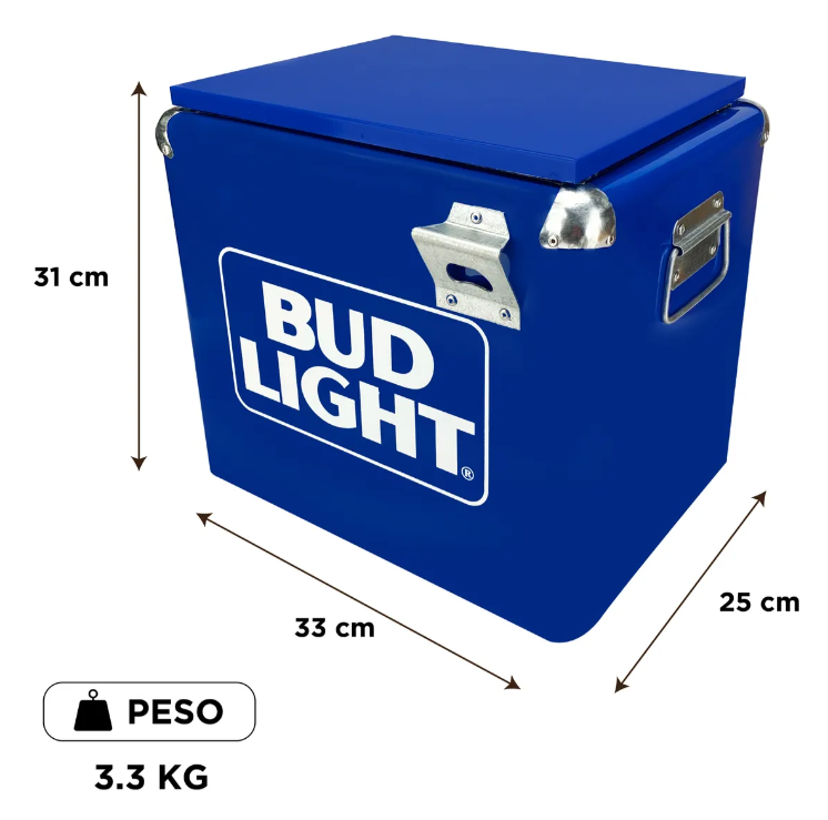 Hielera Metálica Bud Light 15L | Nevera Portátil Vintage para 18 Latas