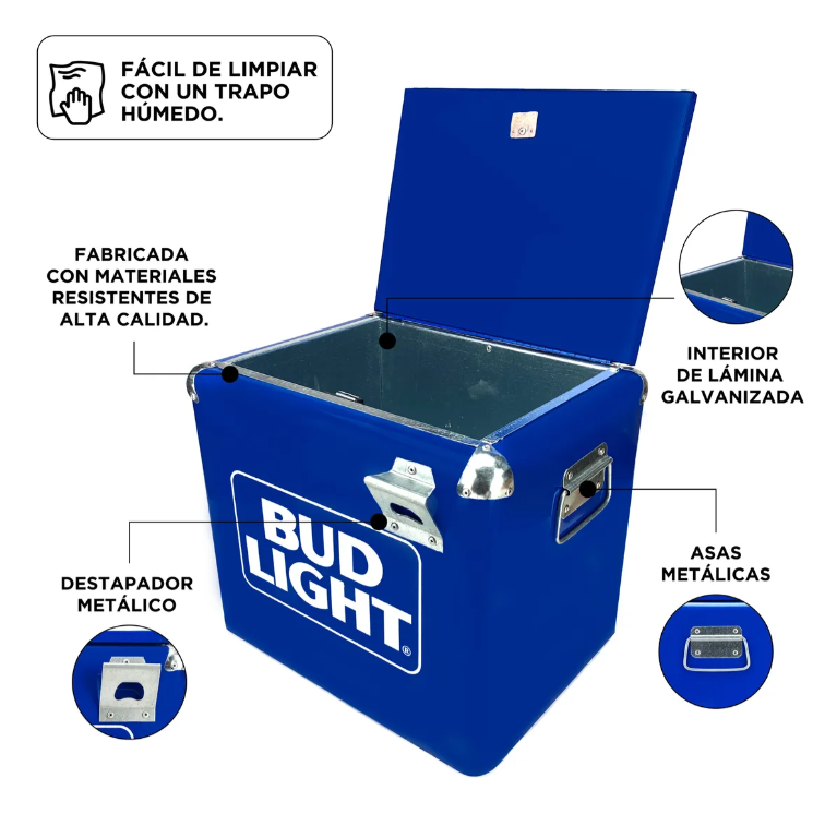 Hielera Metálica Bud Light 15L | Nevera Portátil Vintage para 18 Latas