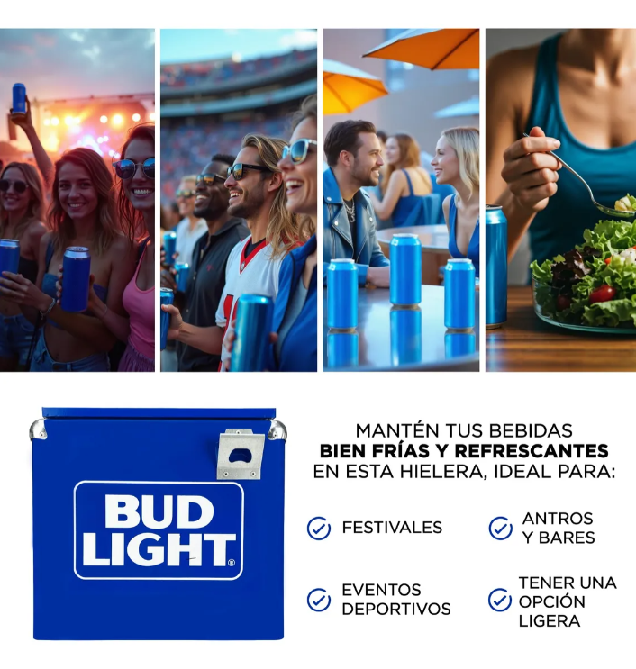 Hielera Metálica Bud Light 15L | Nevera Portátil Vintage para 18 Latas