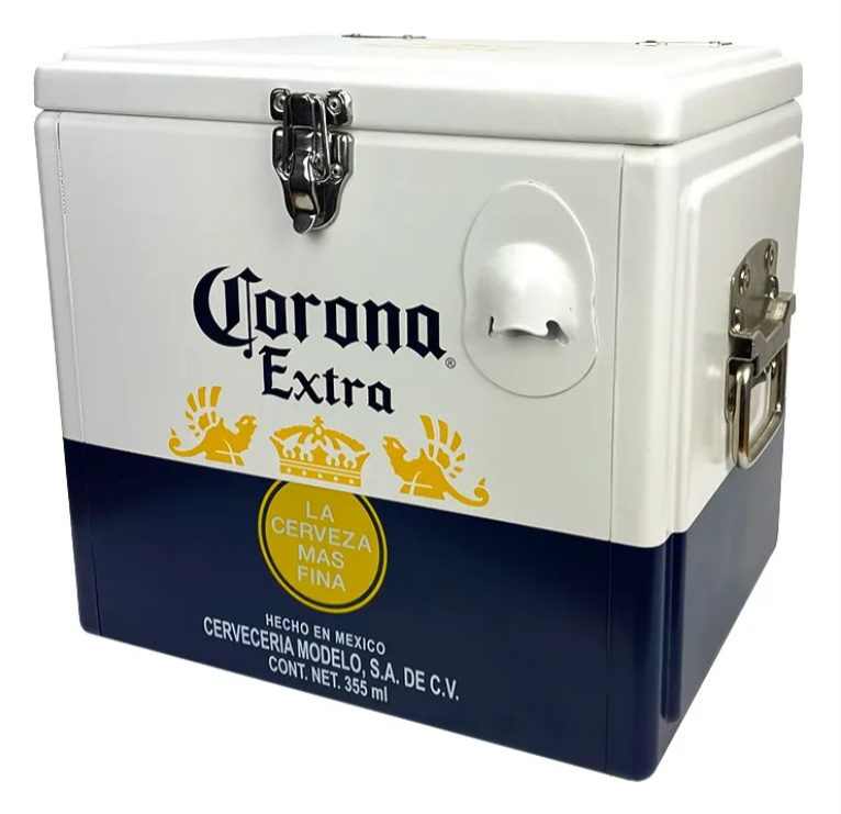 Hielera Metálica Corona Extra 15 Litros | Nevera Portátil Vintage para Bebidas y Cerveza