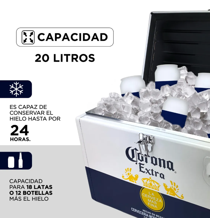 Hielera Metálica Corona Extra 15 Litros | Nevera Portátil Vintage para Bebidas y Cerveza
