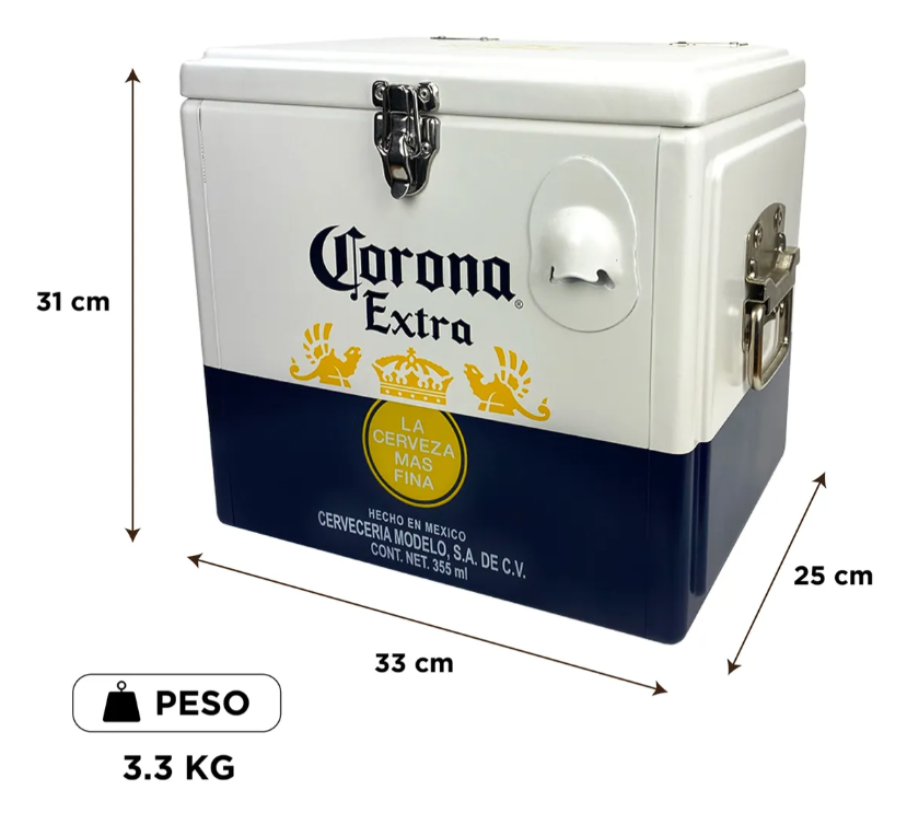 Hielera Metálica Corona Extra 15 Litros | Nevera Portátil Vintage para Bebidas y Cerveza